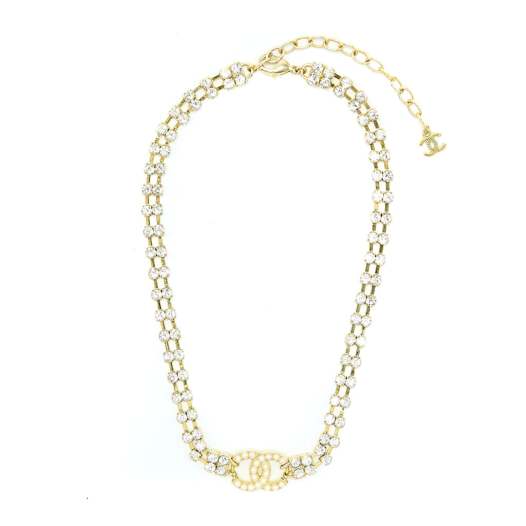 CHANEL CC LOGO CHOCKER CRYSTAL/PEARL GOLD TONE