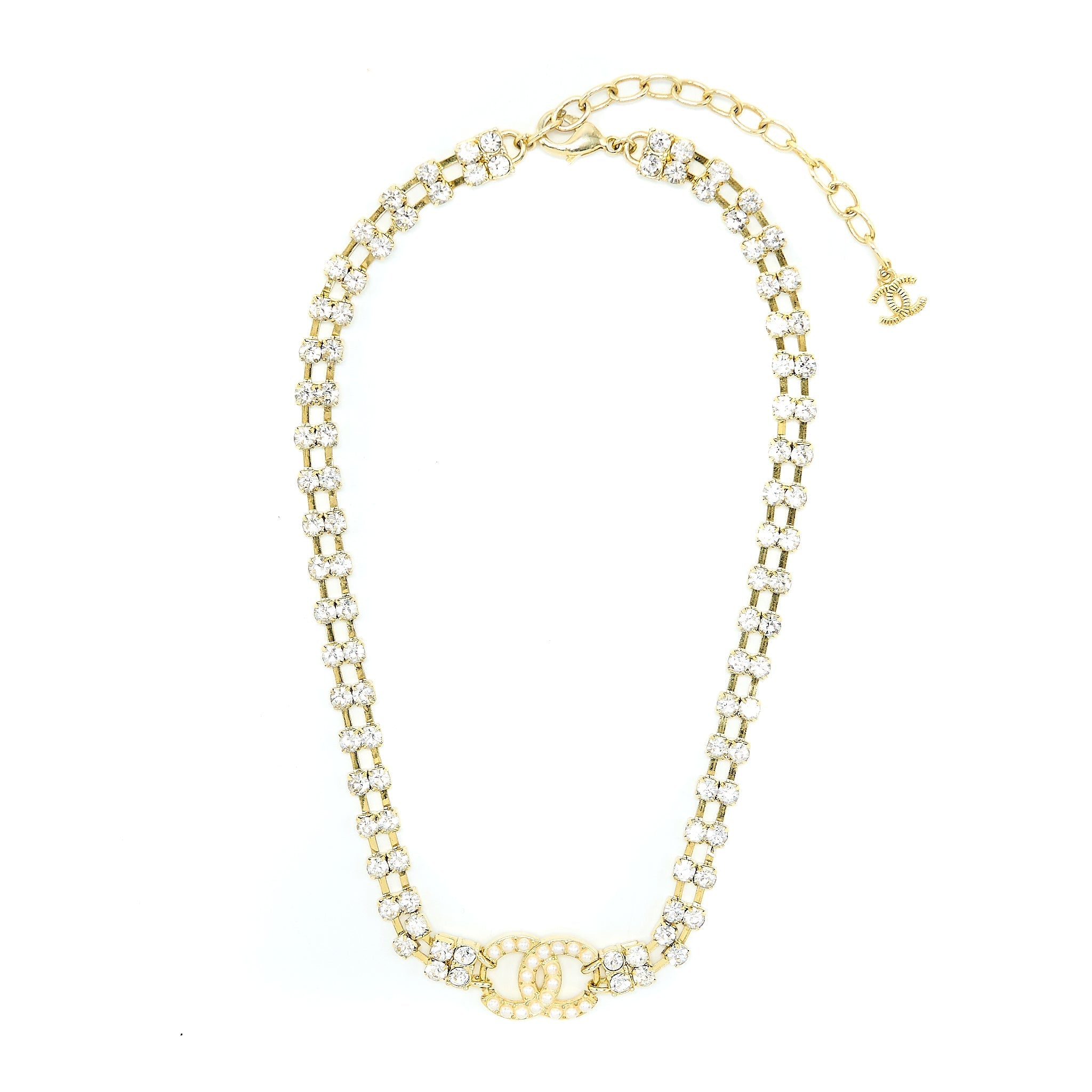 CHANEL CC LOGO CHOCKER CRYSTAL/PEARL GOLD TONE