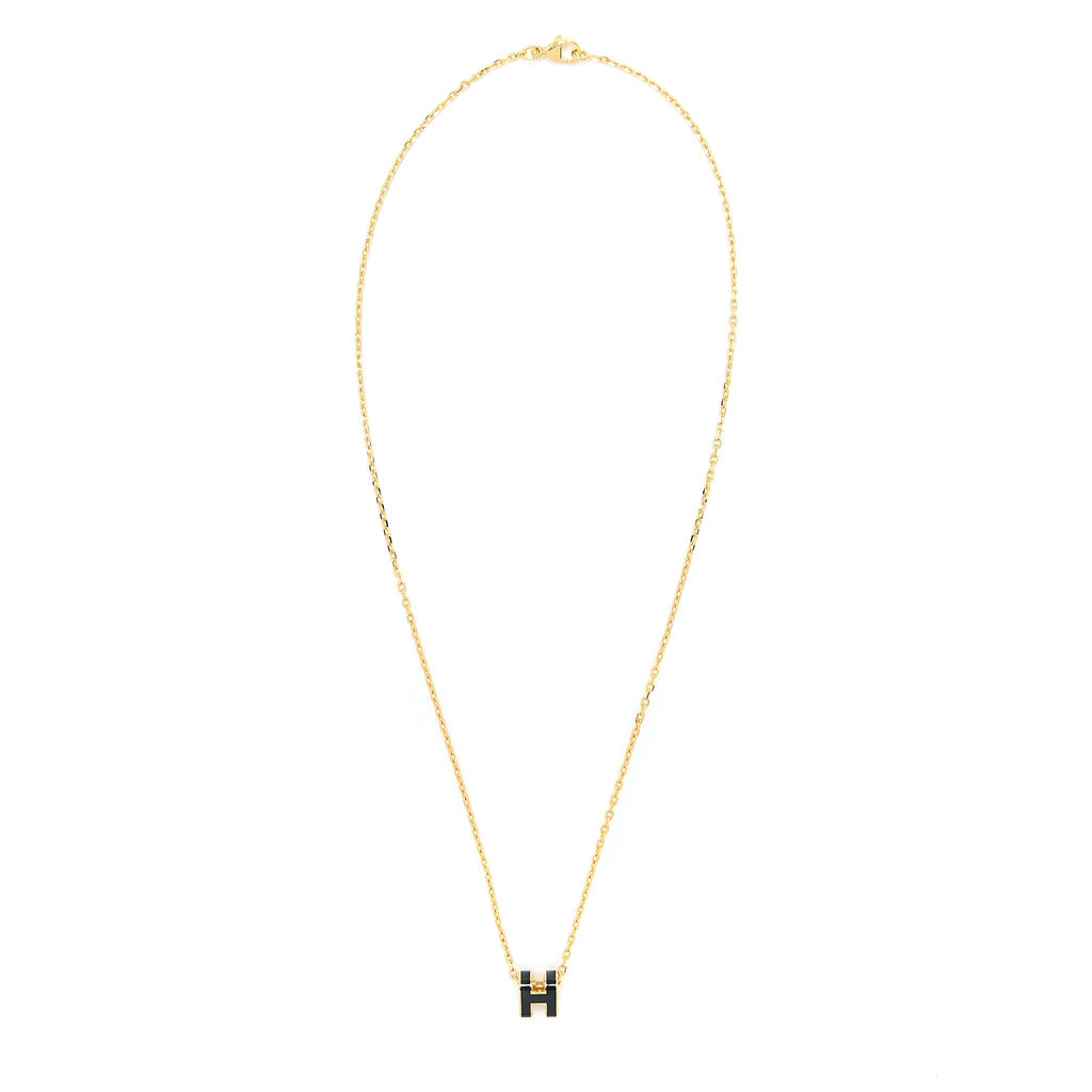 HERMES MINI POP H PENDANT BLACK GOLD TONE