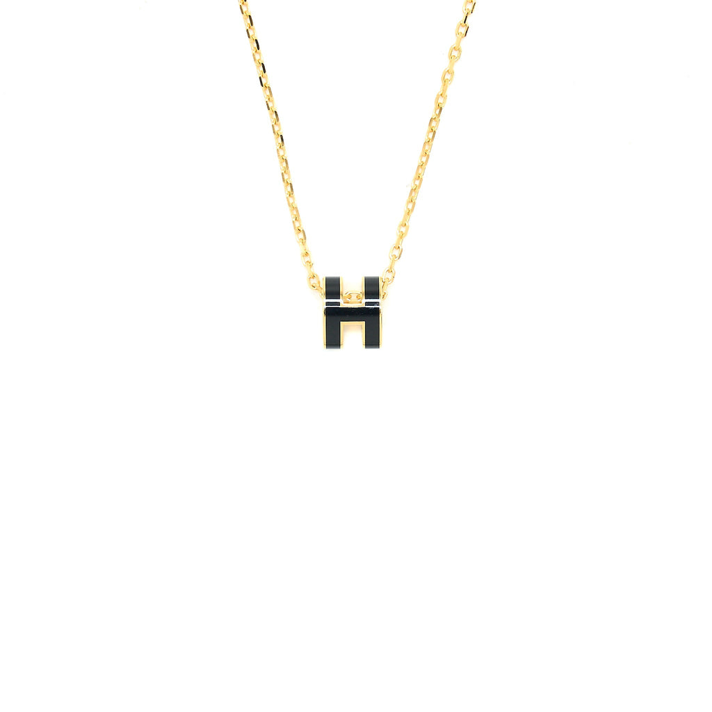 HERMES MINI POP H PENDANT BLACK GOLD TONE