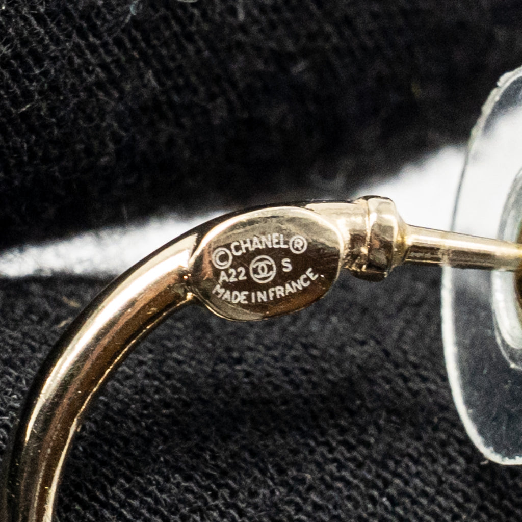 CHANEL NO.5 PERFUME BOTTLE CC LOGO DROPPED CRYSTAL EARRINGS LIGHT GOLD TONE