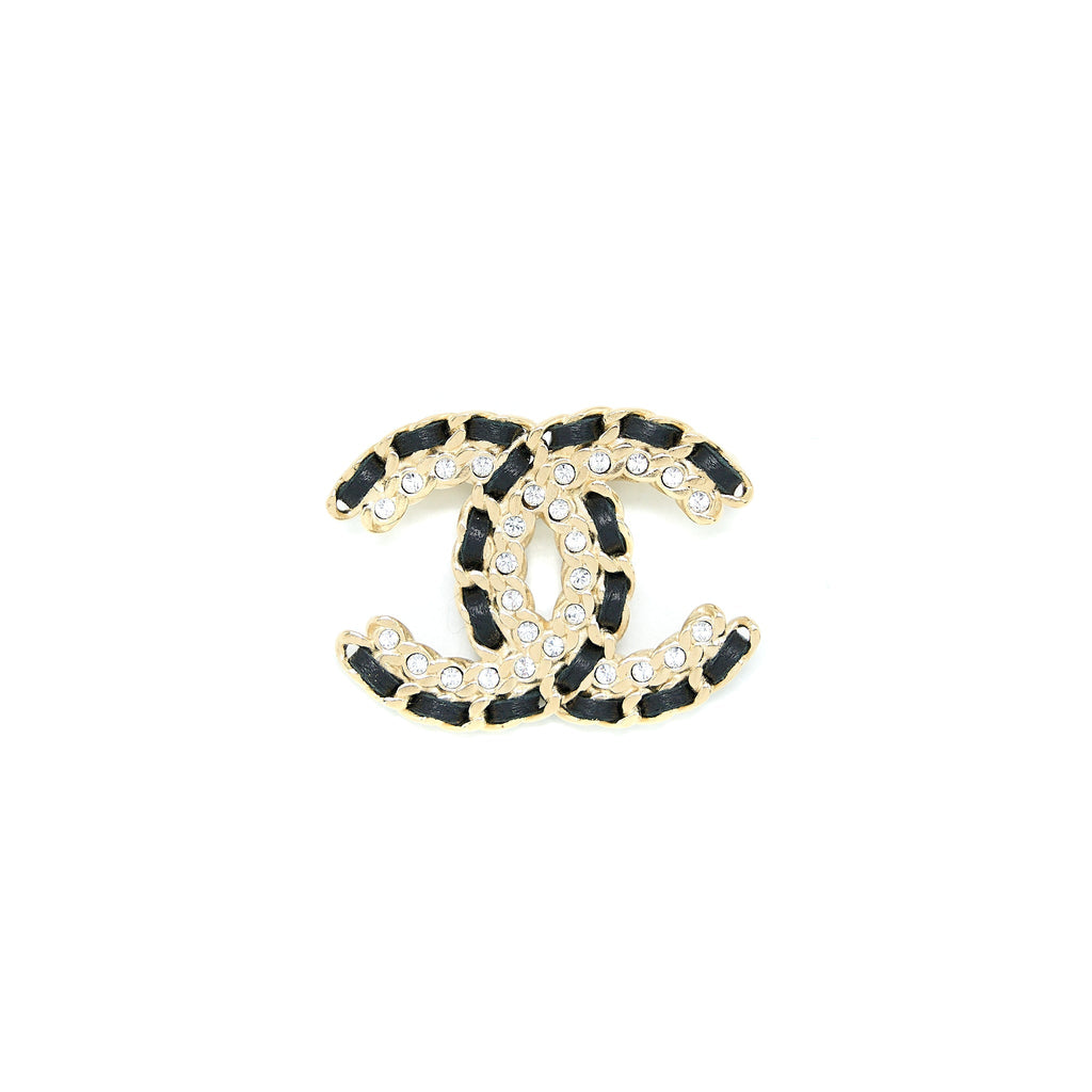 CHANEL LEATHER CHAIN/ CRYSTAL BROOCH LGHW