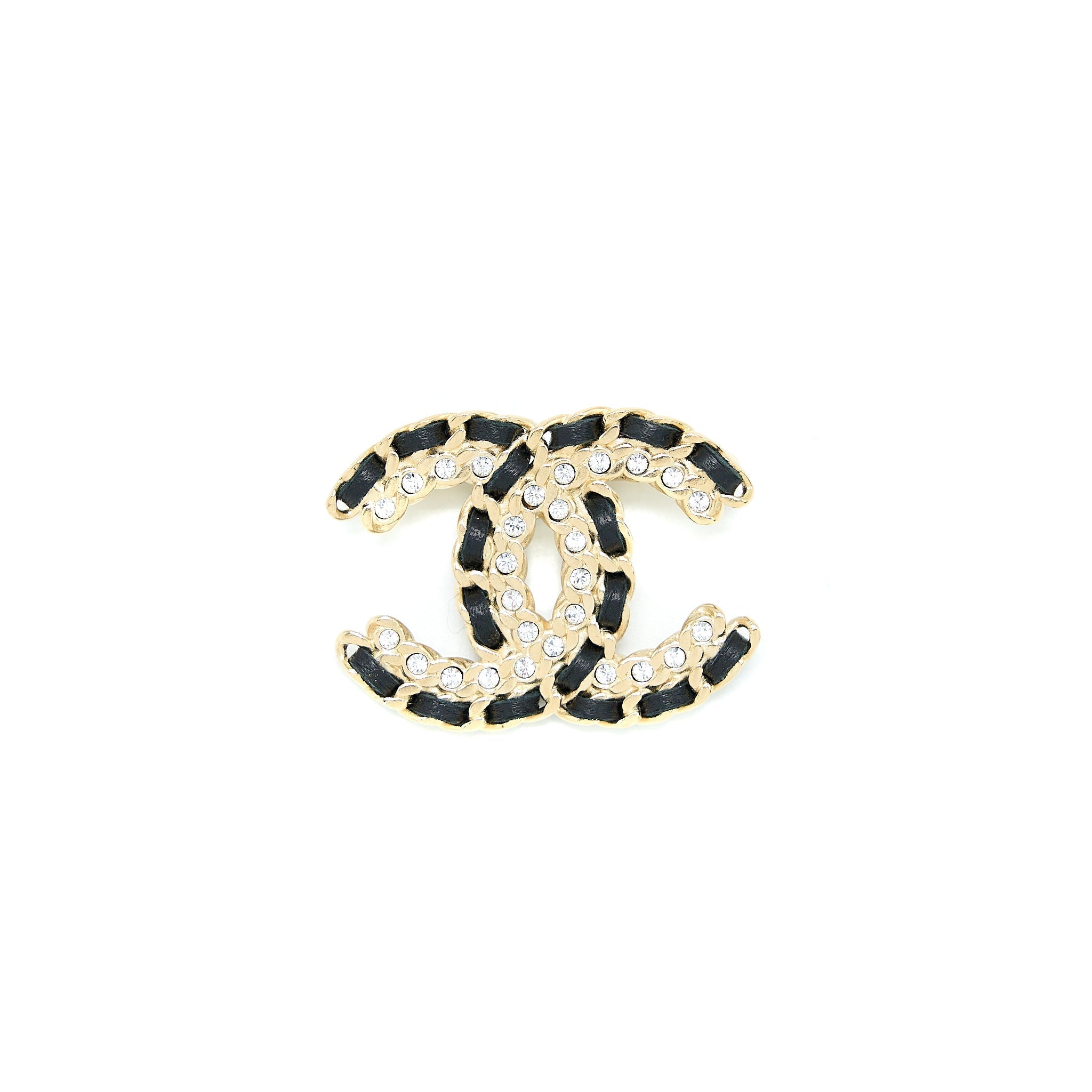 CHANEL LEATHER CHAIN/ CRYSTAL BROOCH LGHW