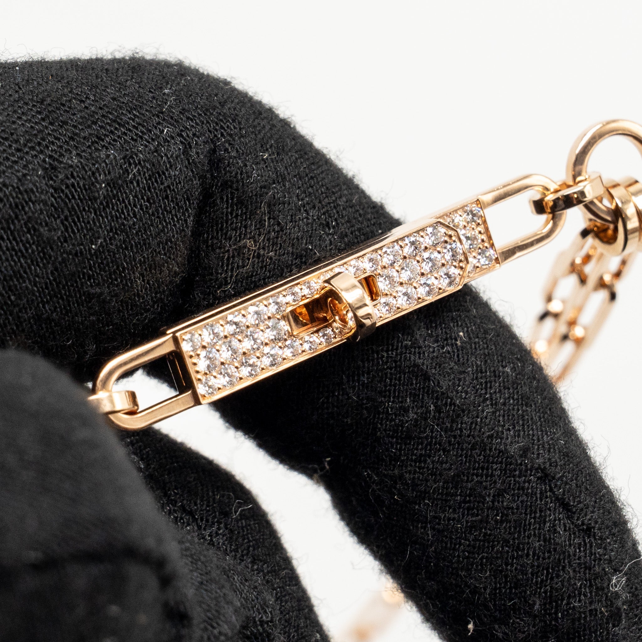 HERMES KELLY CHAINE LARIAT NECKLACE, SMALL MODEL ROSE GOLD, DIAMONDS