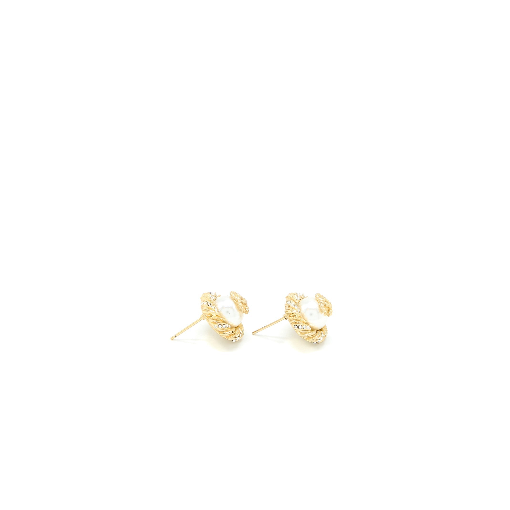 CHANEL ROUND CC LOGO EARRINGS PEARL/CRYSTAL LIGHT GOLD TONE