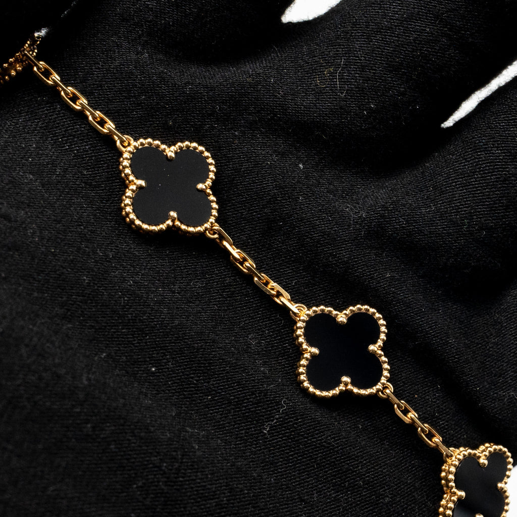 VAN CLEEF & ARPELS VINTAGE ALHAMBRA BRACELET 5 MOTIFS ONYX YELLOW GOLD