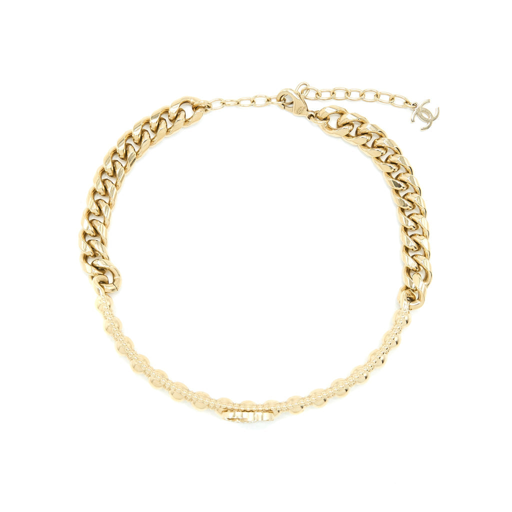 CHANEL CC LOGO CHAIN CHOCKER CRYSTAL LIGHT GOLD TONE