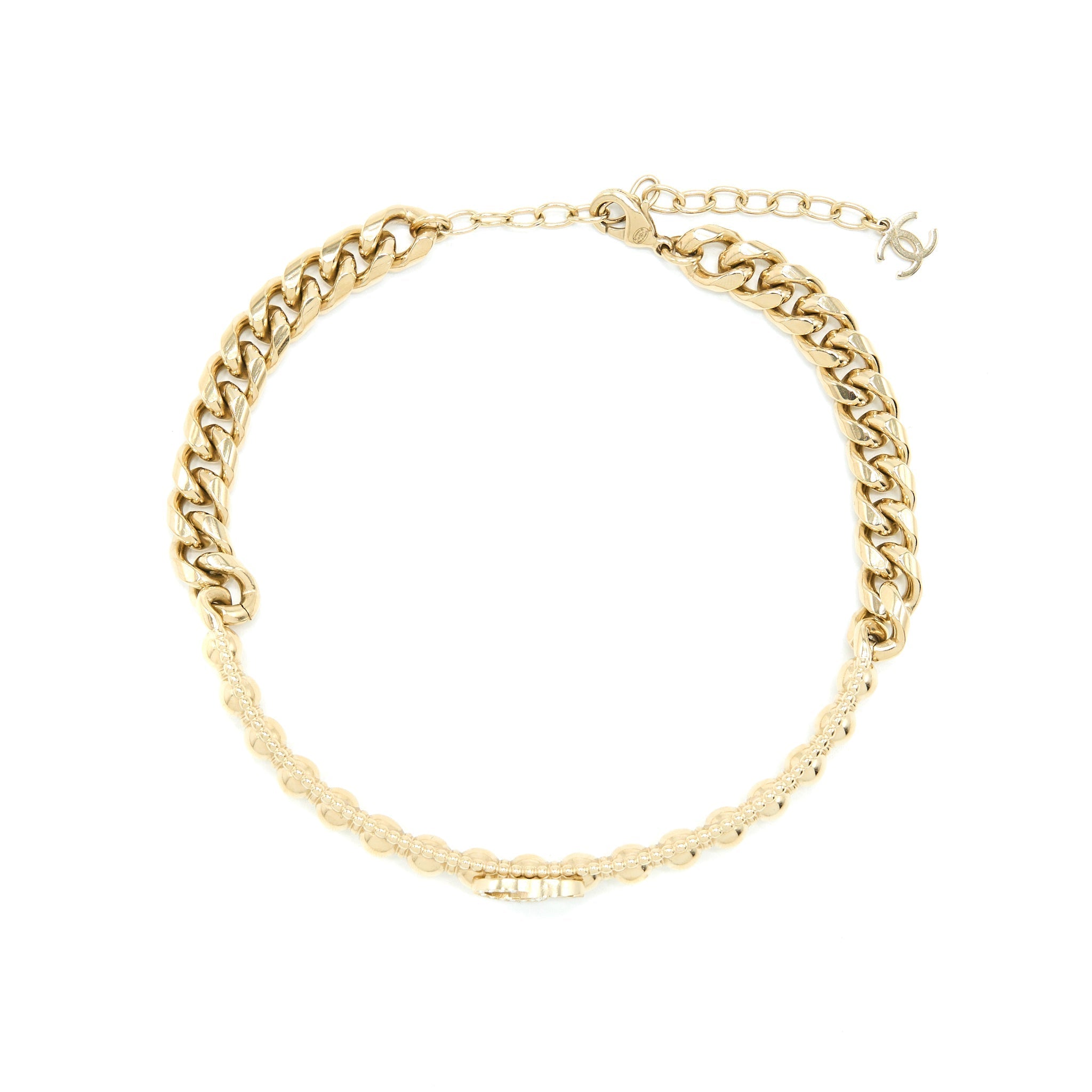 CHANEL CC LOGO CHAIN CHOCKER CRYSTAL LIGHT GOLD TONE