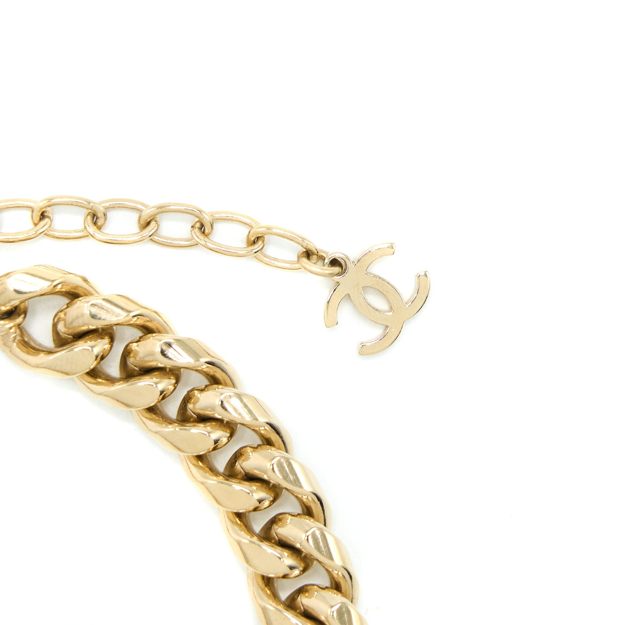 CHANEL CC LOGO CHAIN CHOCKER CRYSTAL LIGHT GOLD TONE