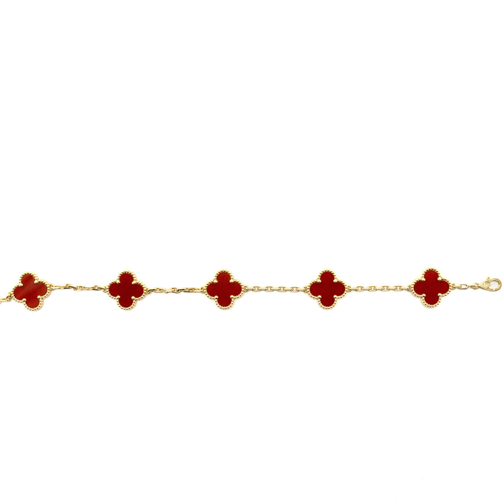 VAN CLEEF & ARPELS VINTAGE ALHAMBRA BRACELET 5 MOTIFS CARNELIAN YELLOW GOLD