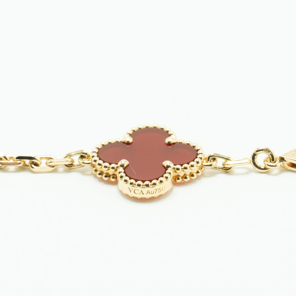 VAN CLEEF & ARPELS VINTAGE ALHAMBRA BRACELET 5 MOTIFS CARNELIAN YELLOW GOLD