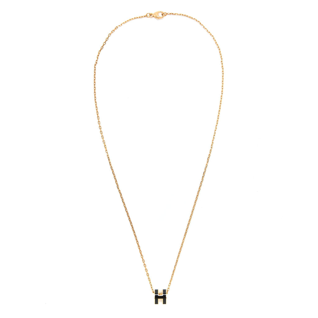 HERMES MINI POP H PENDENT BLACK ROSE GOLD TONE