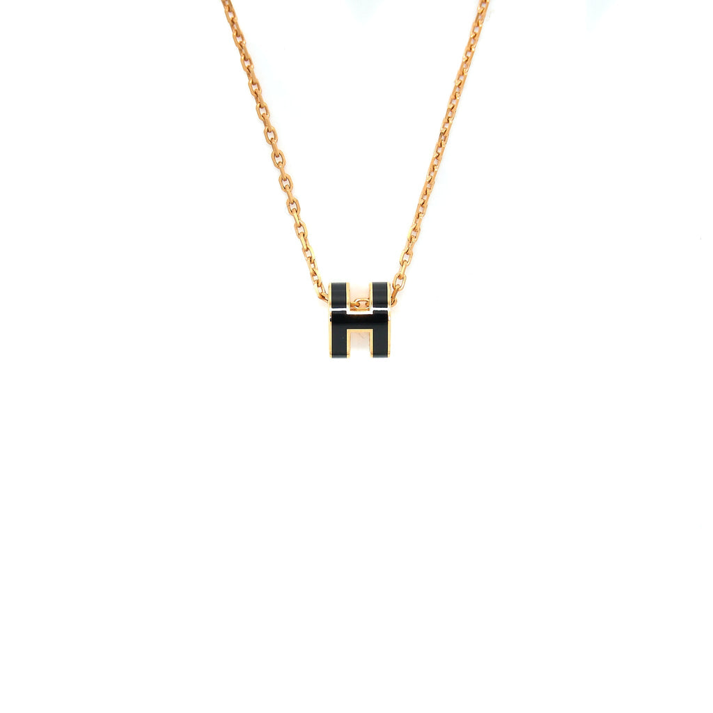 HERMES MINI POP H PENDENT BLACK ROSE GOLD TONE