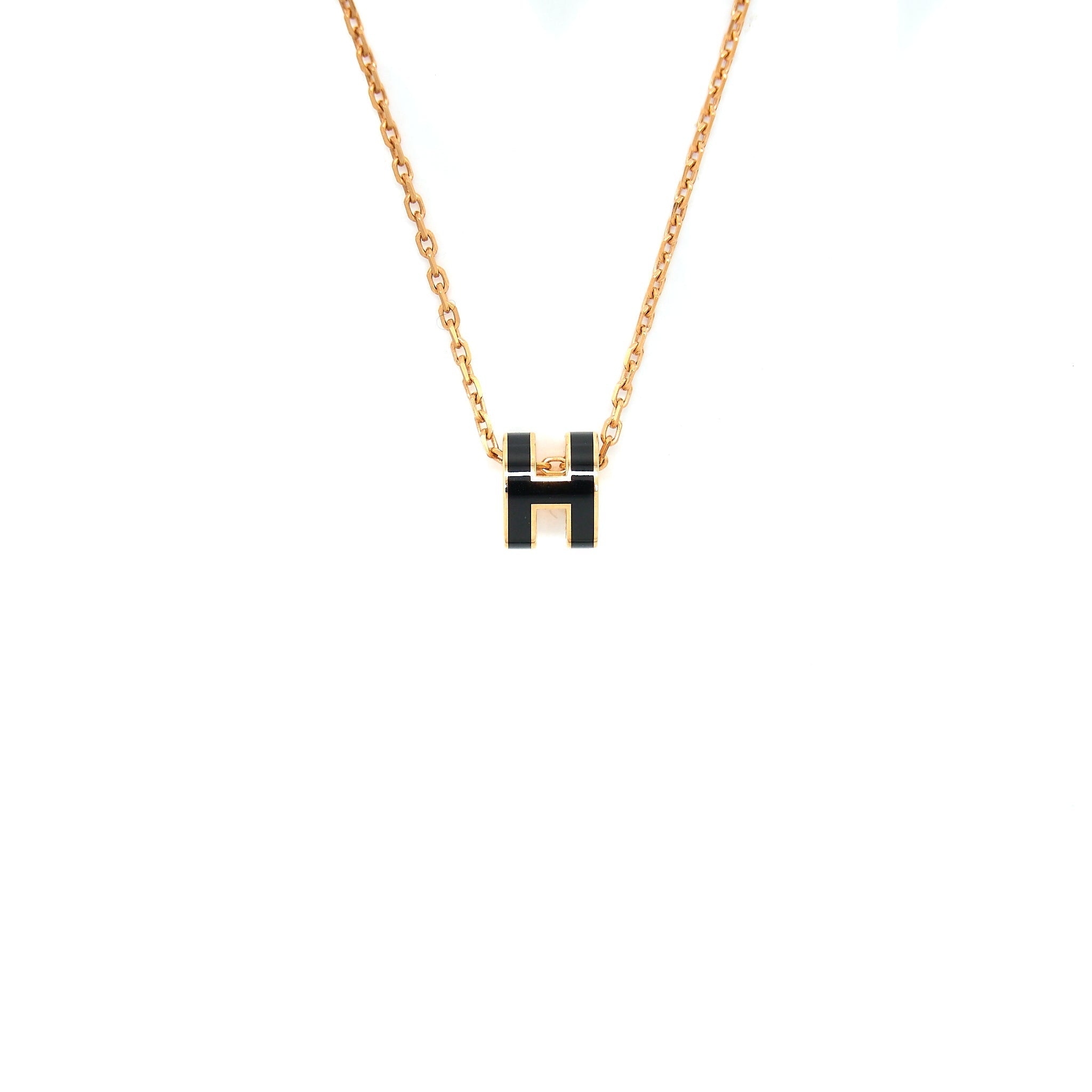 HERMES MINI POP H PENDENT BLACK ROSE GOLD TONE