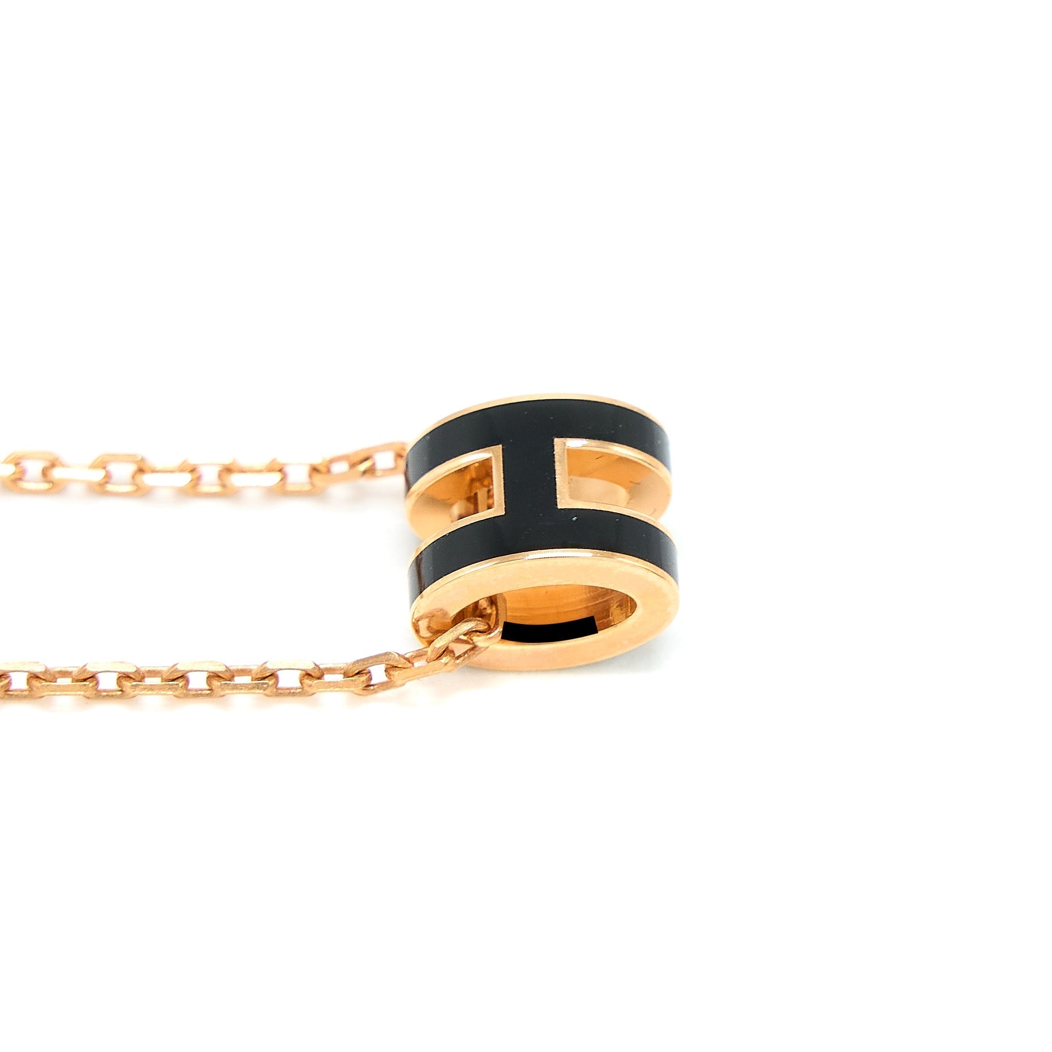 HERMES MINI POP H PENDANT BLACK ROSE GOLD TONE