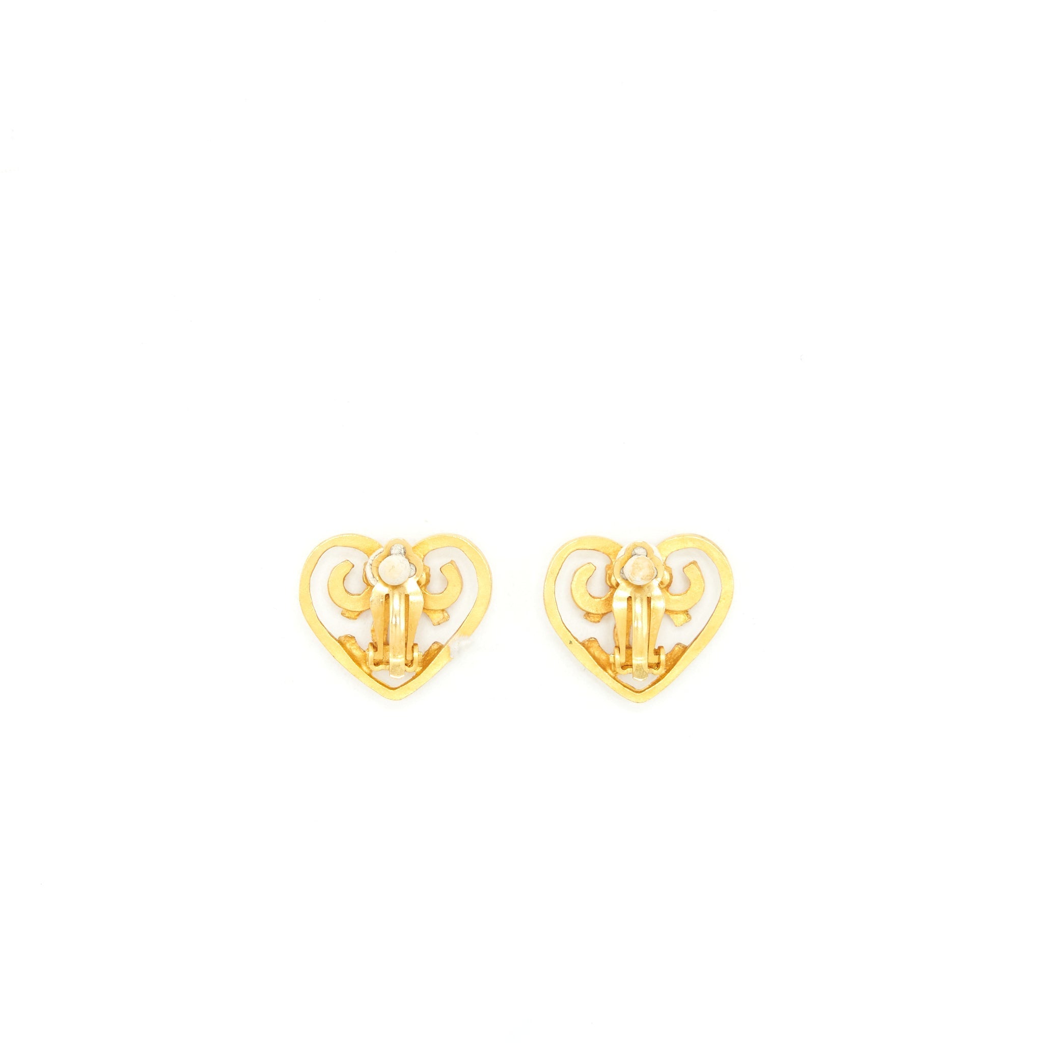 CHANEL VINTAGE HEART CC LOGO EARCLIPS 24K PLATED GHW