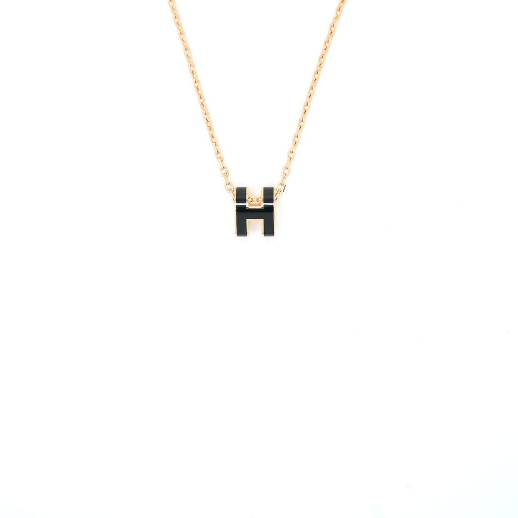 HERMES MINI POP H PENDANT BLACK ROSE GOLD TONE