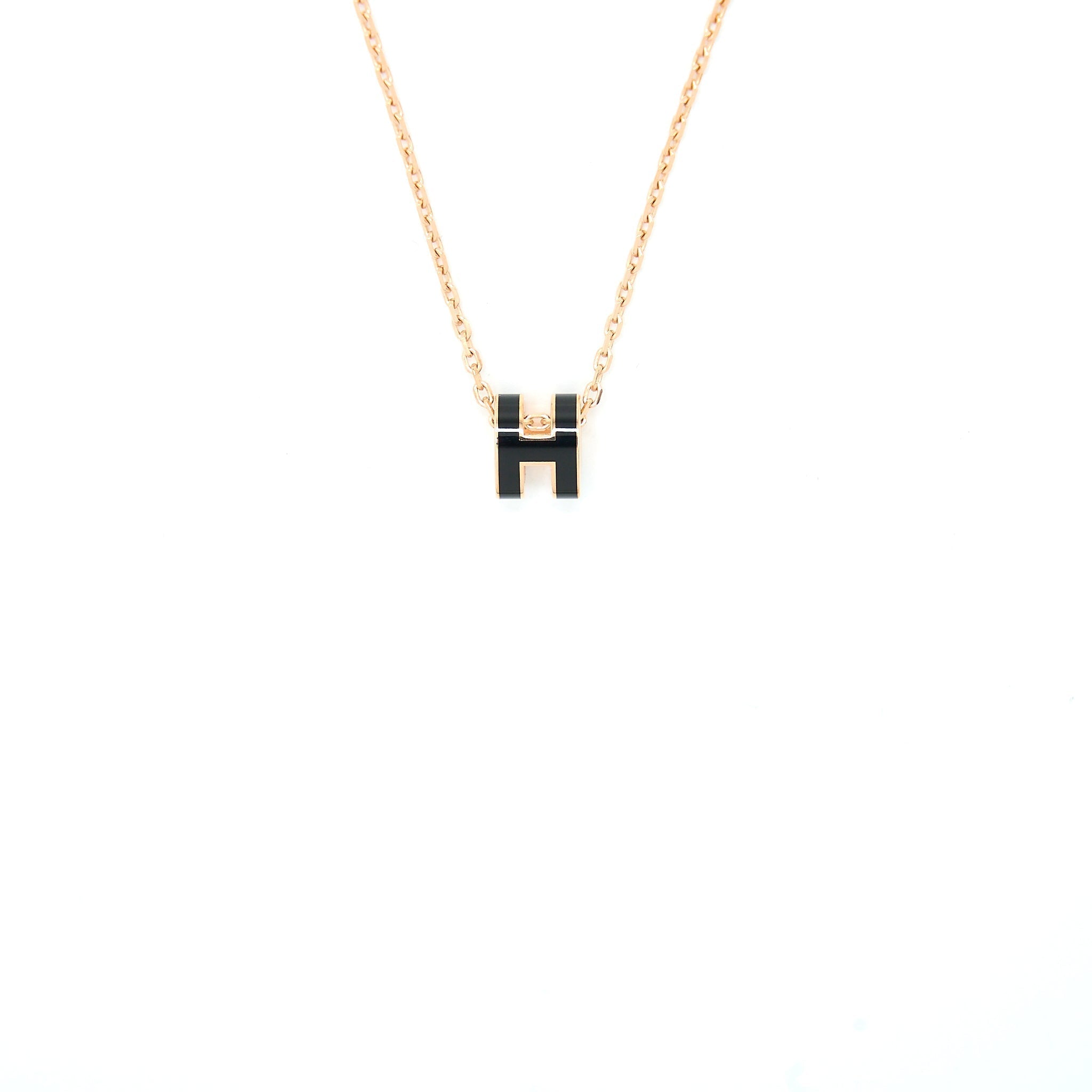 HERMES MINI POP H PENDANT BLACK ROSE GOLD TONE