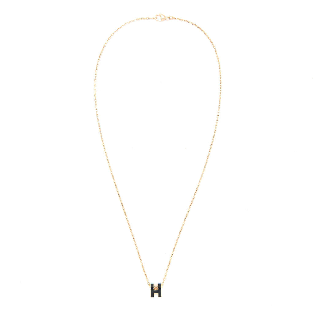 HERMES MINI POP H PENDANT BLACK ROSE GOLD TONE