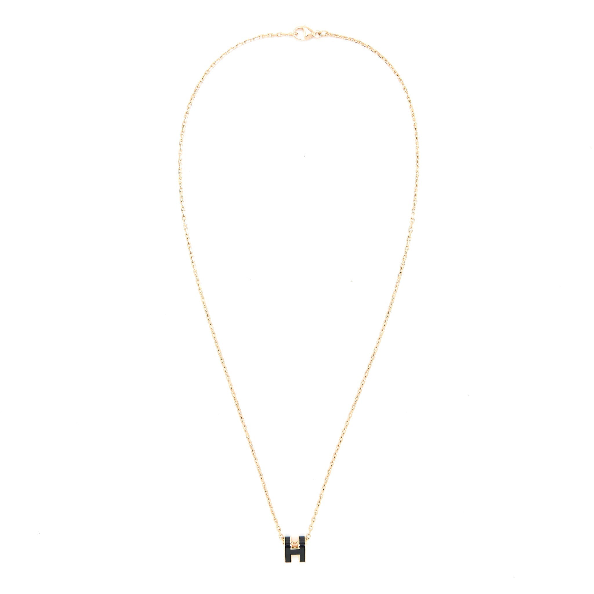 HERMES MINI POP H PENDANT BLACK ROSE GOLD TONE