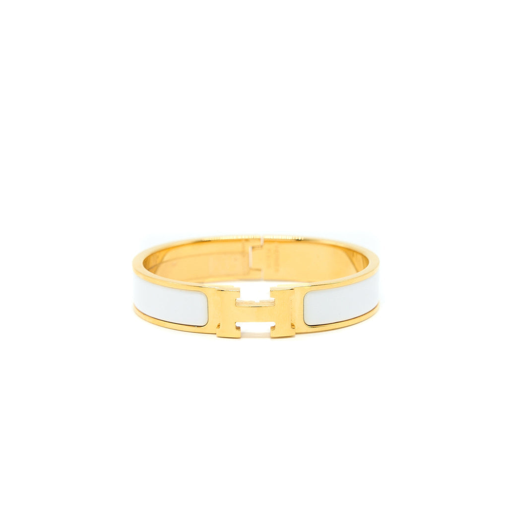 HERMES CLIC H BRACELET BLANC GOLD TONE