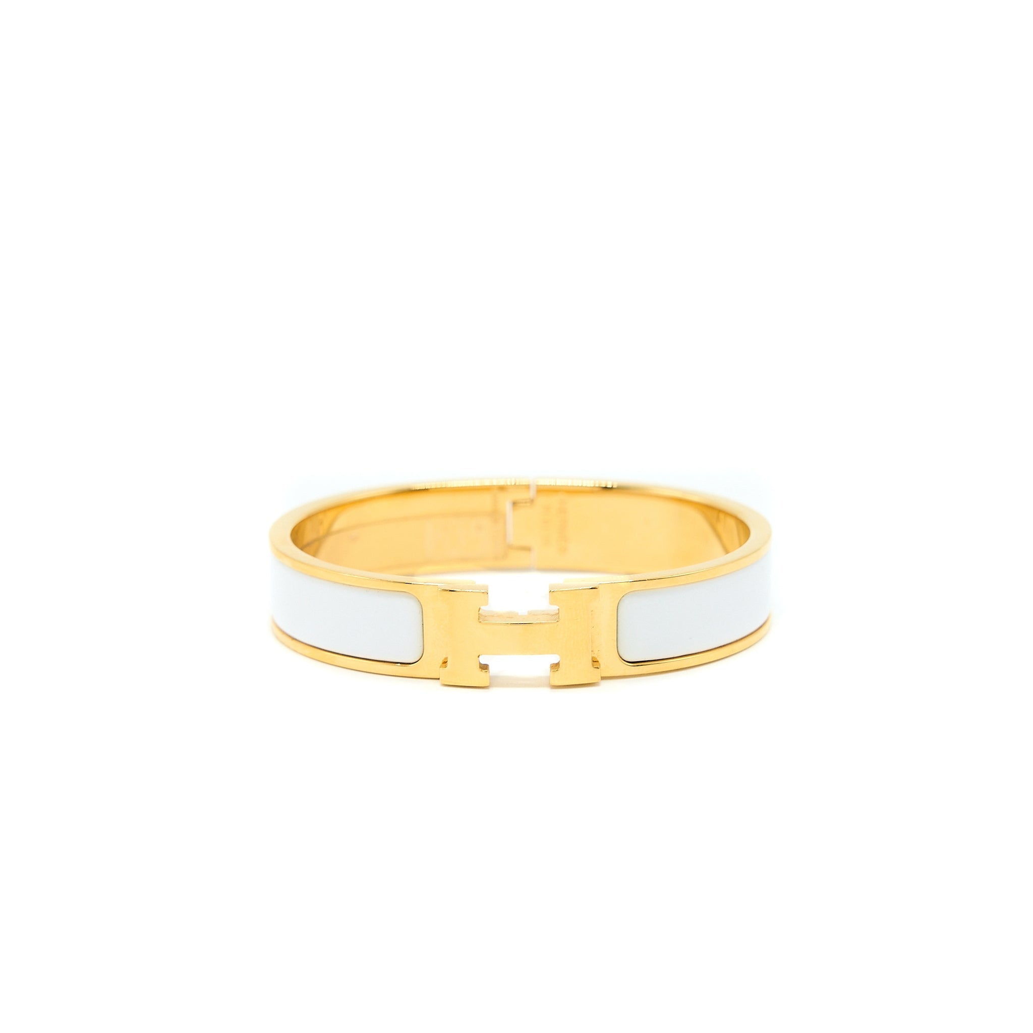 HERMES CLIC H BRACELET BLANC GOLD TONE