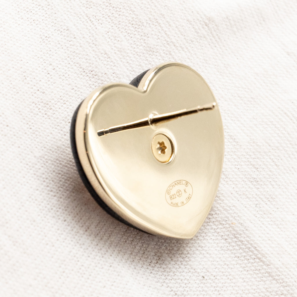 CHANEL 22K CC LOGO HEART SHAPE EARRINGS LAMBSKIN BLACK LGHW