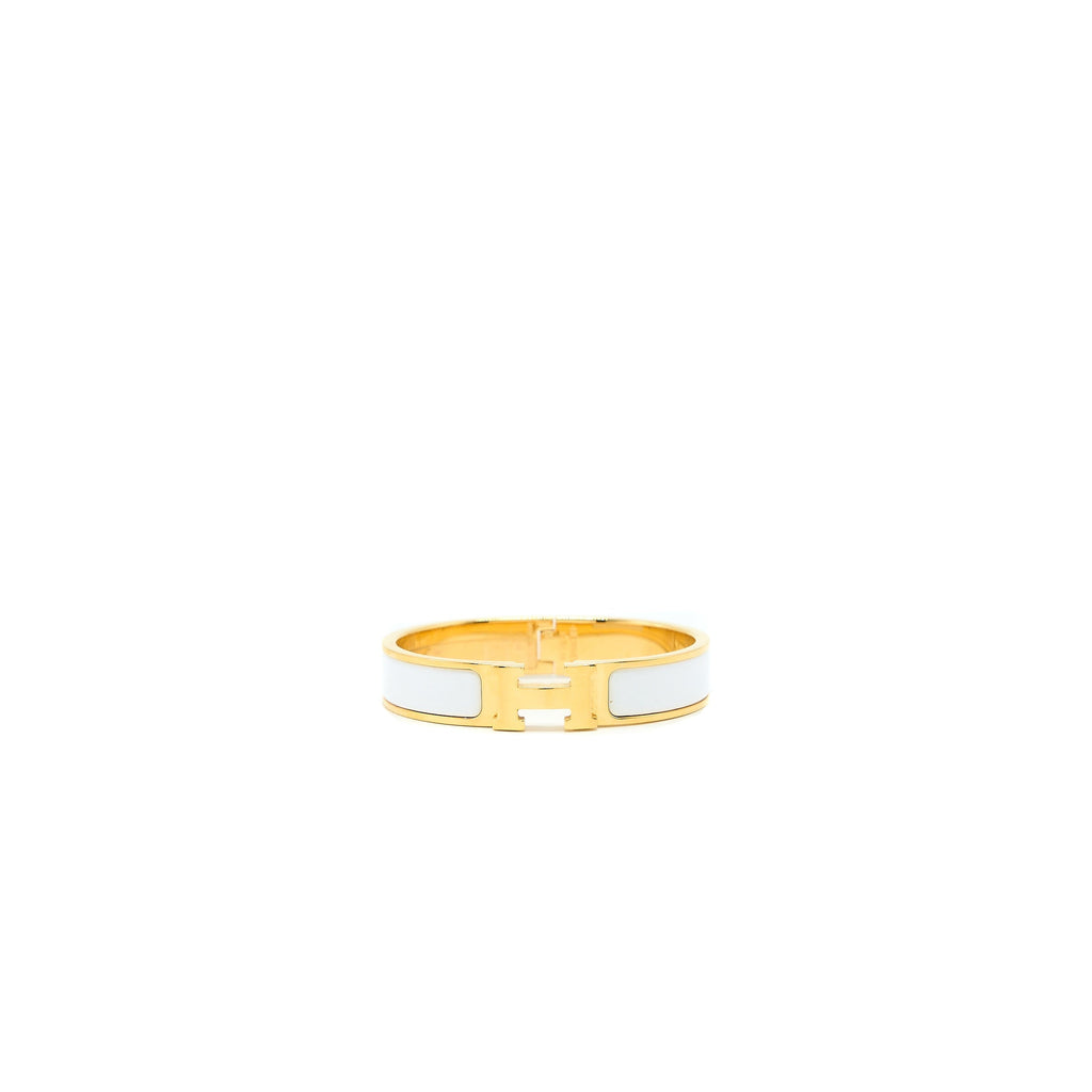 HERMES CLIC H BRACELET BLANC GOLD TONE