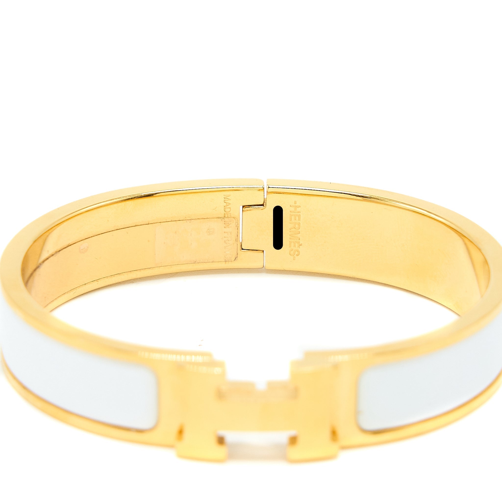 HERMES CLIC H BRACELET BLANC GOLD TONE