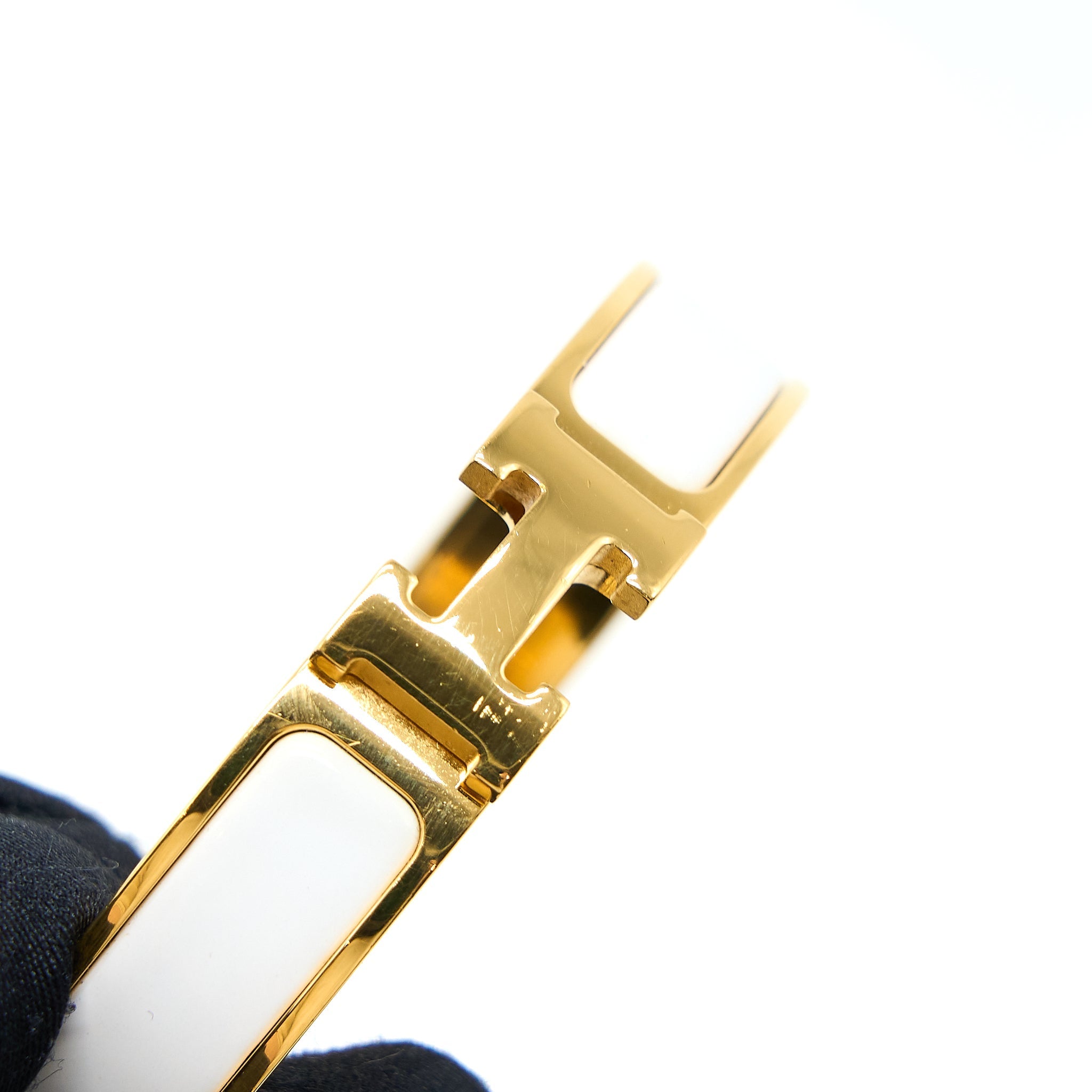 HERMES CLIC H BRACELET BLANC GOLD TONE