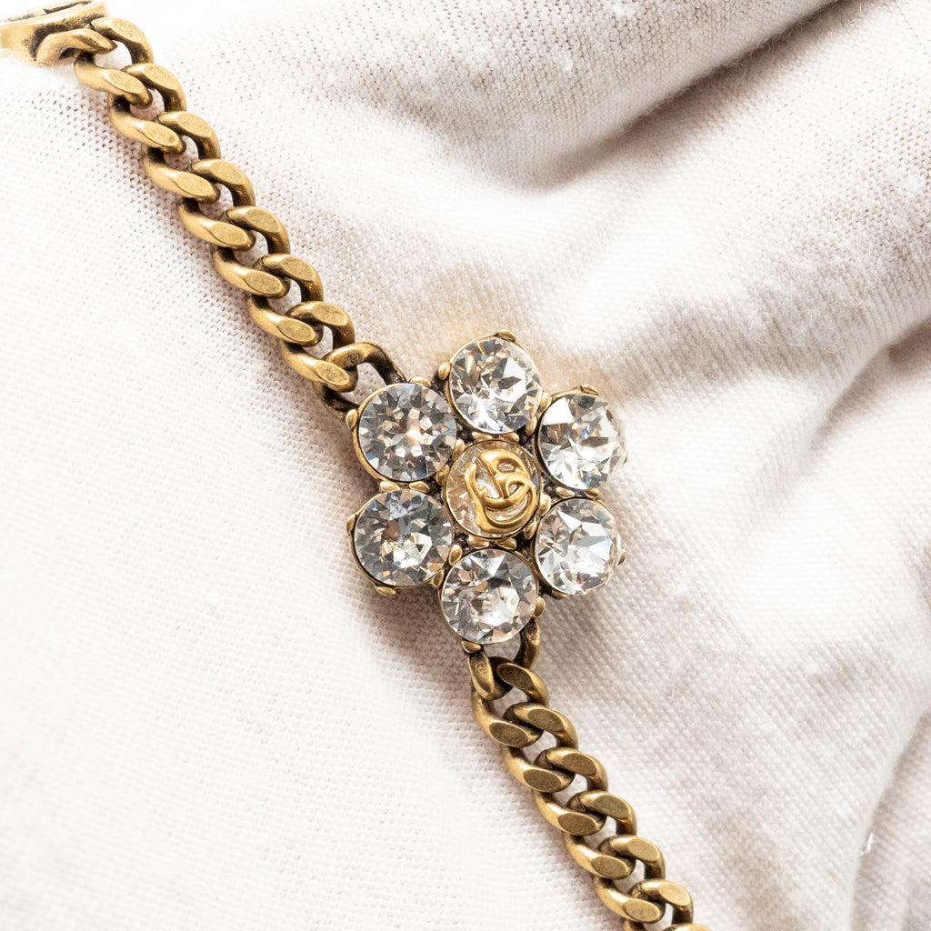 GUCCI CRYSTAL DOUBLE G NECKLACE METAL AGED GOLD