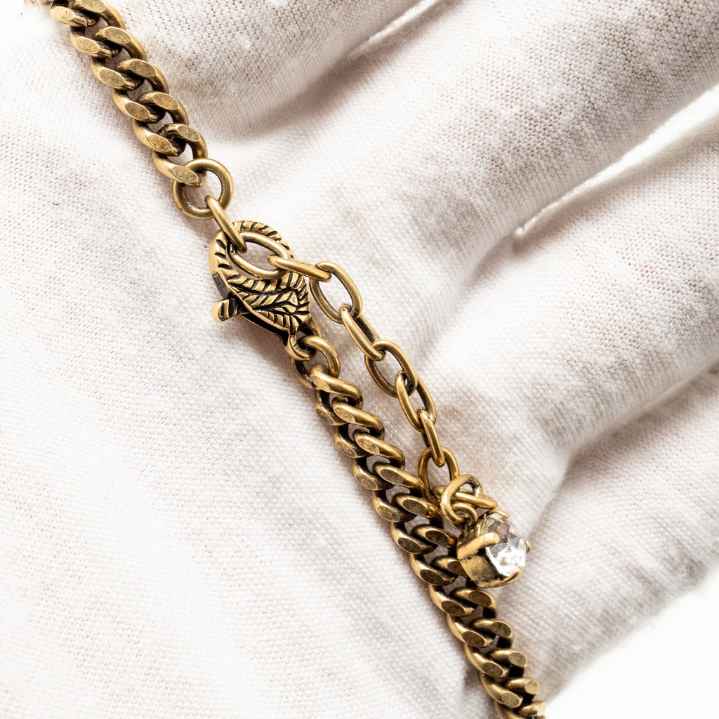 GUCCI CRYSTAL DOUBLE G NECKLACE METAL AGED GOLD