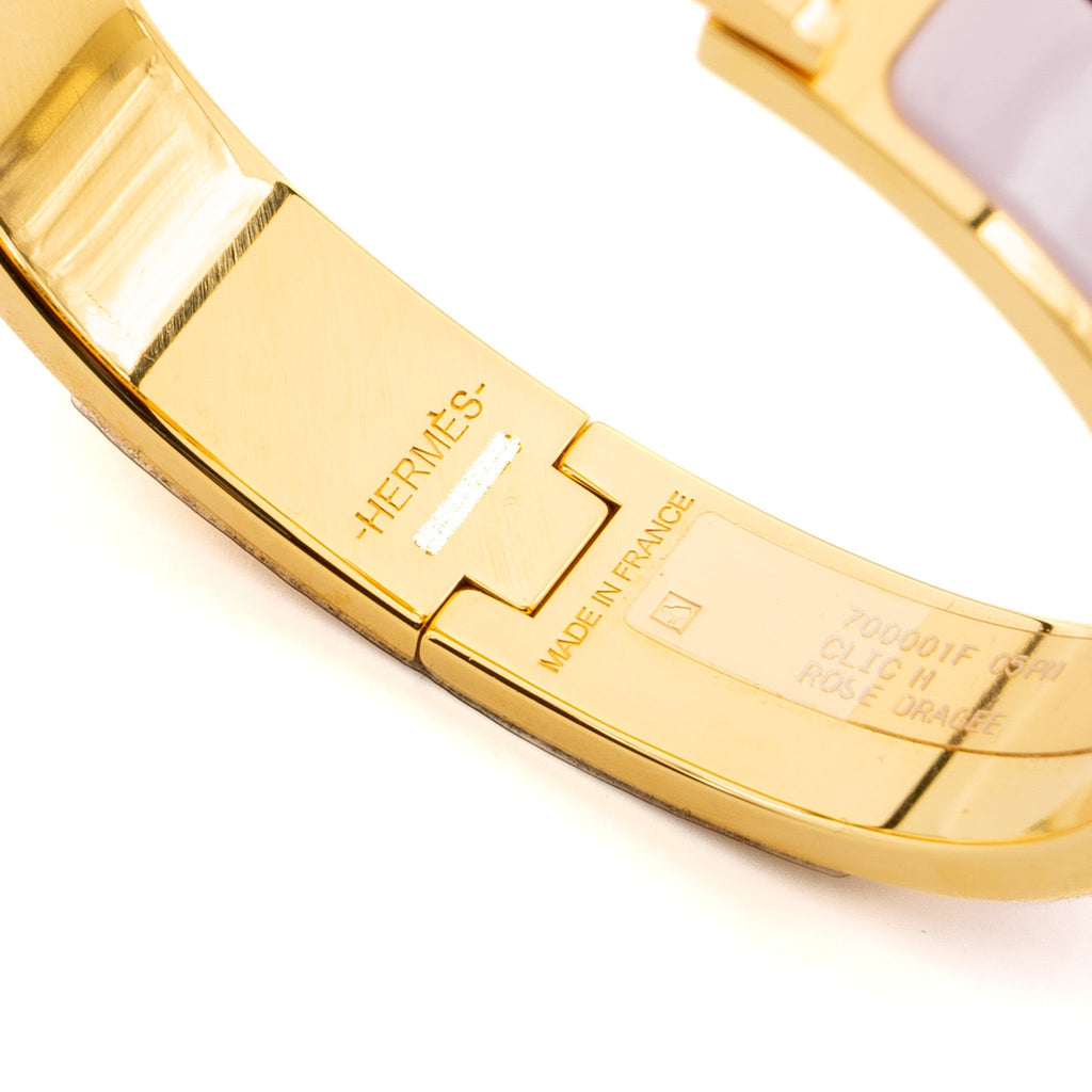 HERMES CLIC H BRACELET ROSE DRAGEE GHW