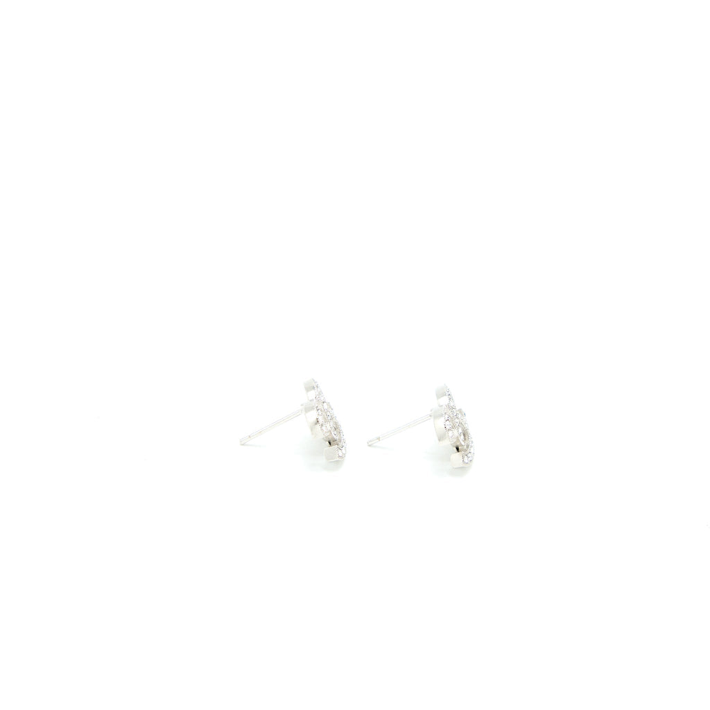 CHANEL CC LOGO EARRINGS CRYSTAL SILVER TONE