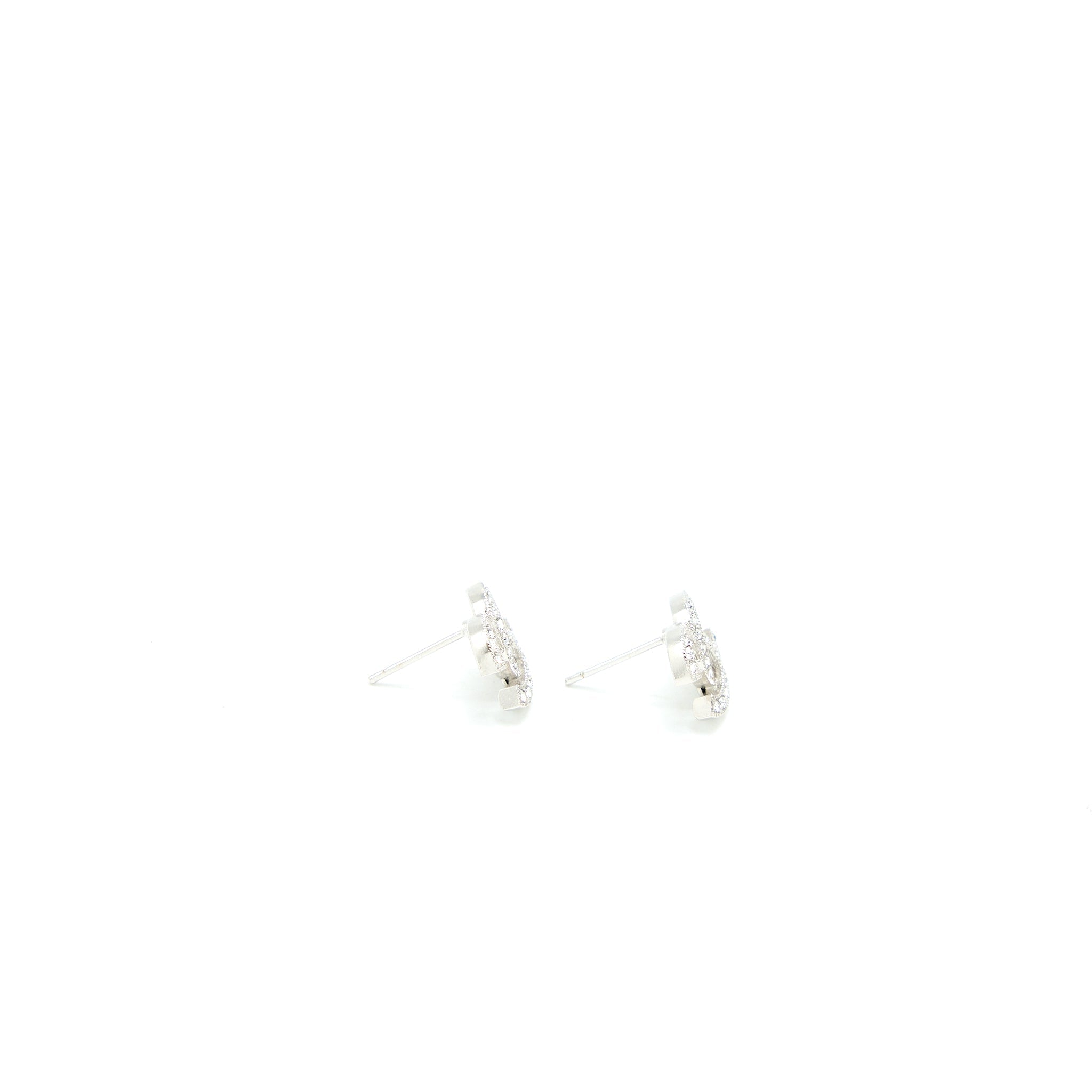 CHANEL CC LOGO EARRINGS CRYSTAL SILVER TONE