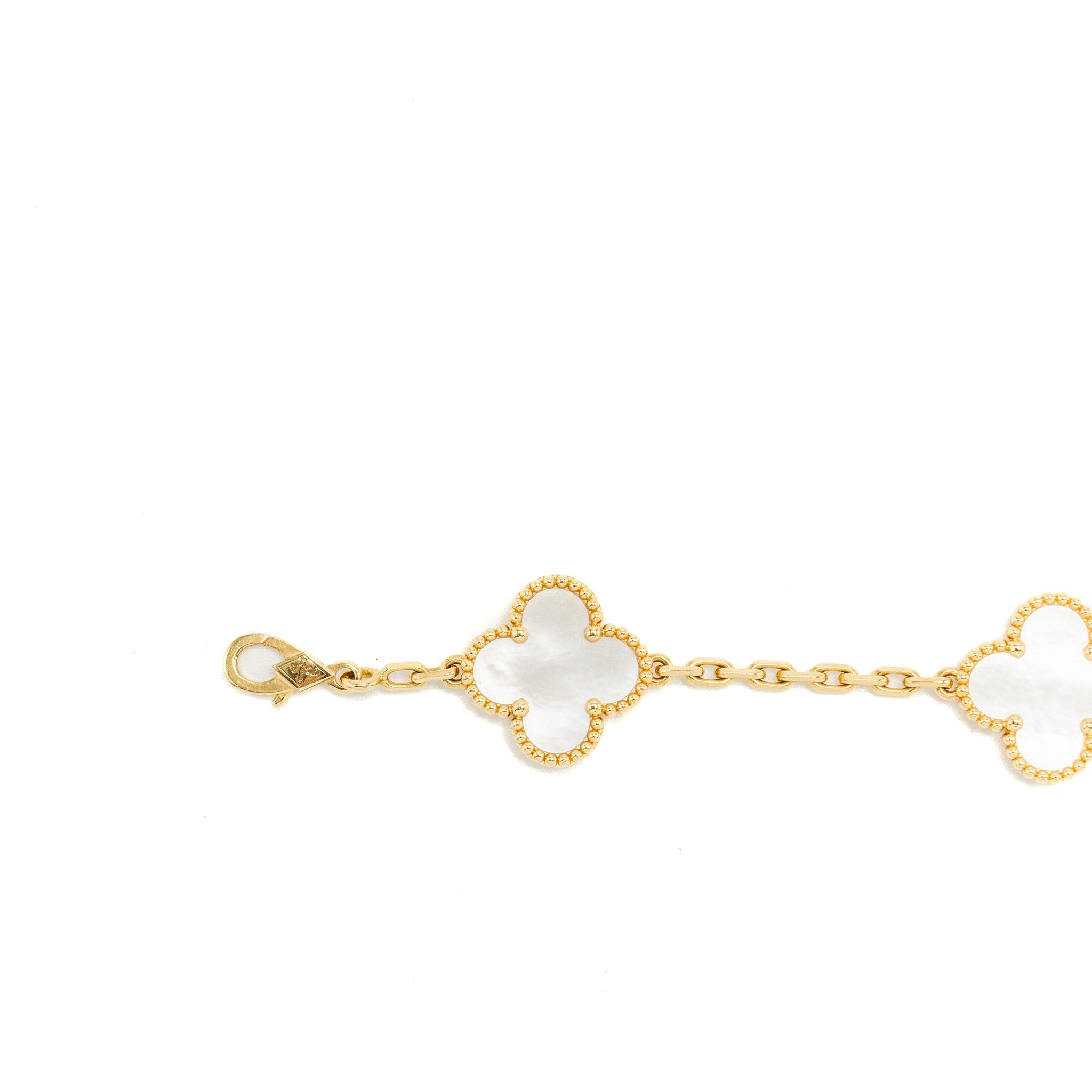 VAN CLEEF AND ARPELS VINTAGE ALHAMBRA BRACELET 5 MOTIF MOTHER OF PEARL / YELLOW GOLD