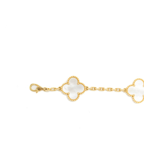 VAN CLEEF AND ARPELS VINTAGE ALHAMBRA BRACELET 5 MOTIF MOTHER OF PEARL / YELLOW GOLD