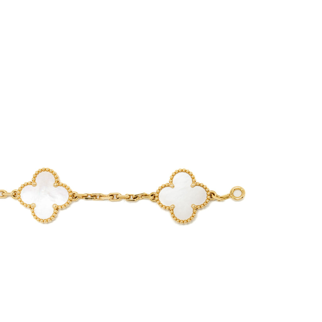 VAN CLEEF AND ARPELS VINTAGE ALHAMBRA BRACELET 5 MOTIF MOTHER OF PEARL / YELLOW GOLD