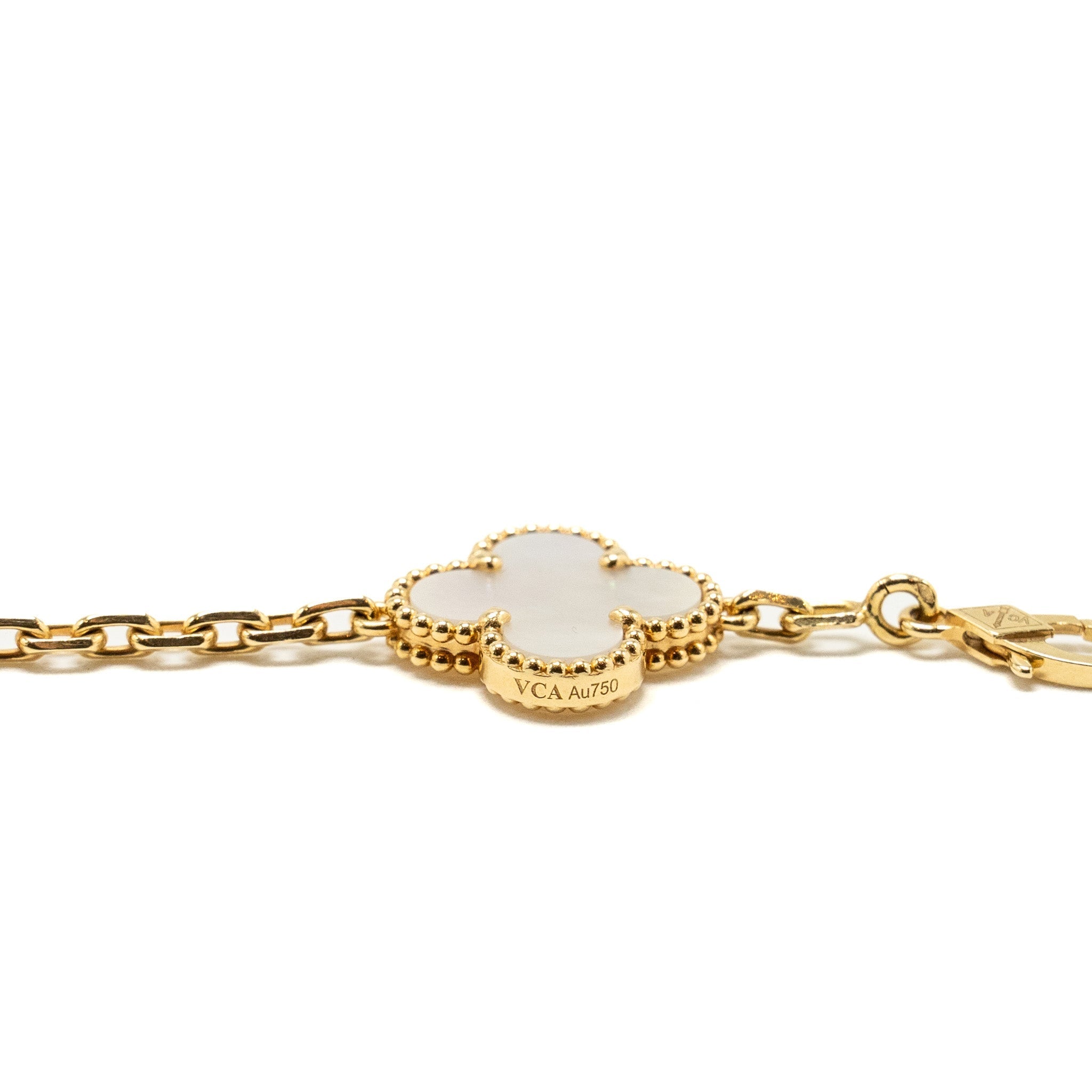 VAN CLEEF AND ARPELS VINTAGE ALHAMBRA BRACELET 5 MOTIF MOTHER OF PEARL / YELLOW GOLD