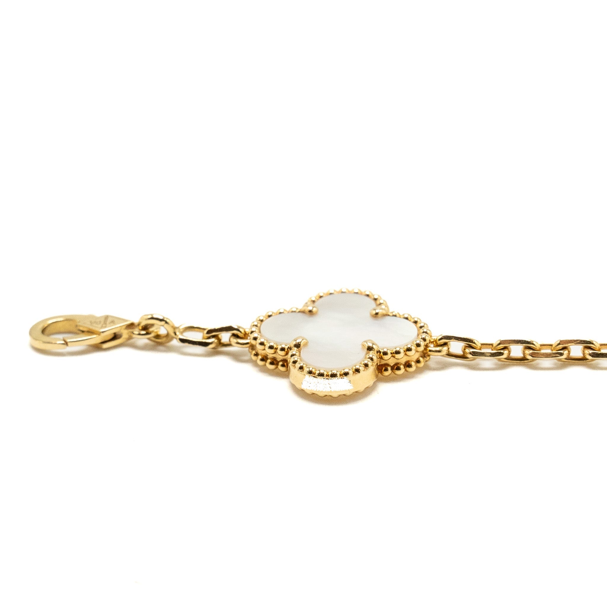 VAN CLEEF AND ARPELS VINTAGE ALHAMBRA BRACELET 5 MOTIF MOTHER OF PEARL / YELLOW GOLD