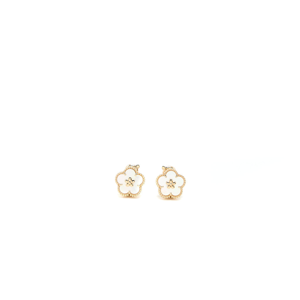 VAN CLEEF AND ARPELS LUCKY SPRING EARRINGS PLUM BLOSSOM MOTHER OF PEARL/18K ROSE GOLD