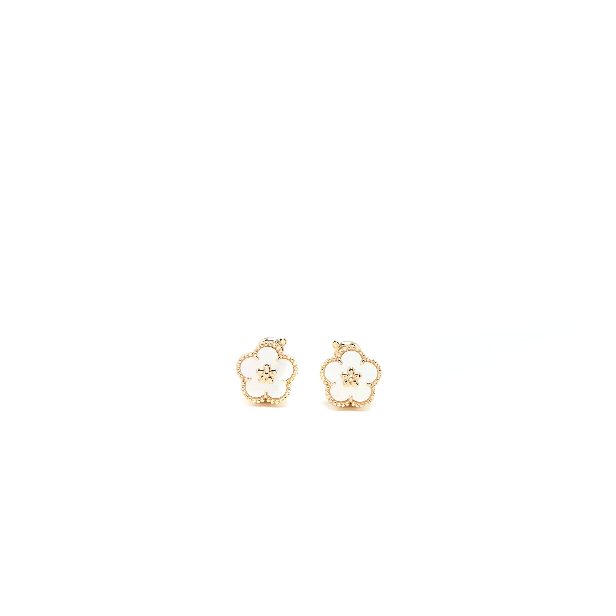 VAN CLEEF AND ARPELS LUCKY SPRING EARRINGS PLUM BLOSSOM MOTHER OF PEARL/18K ROSE GOLD