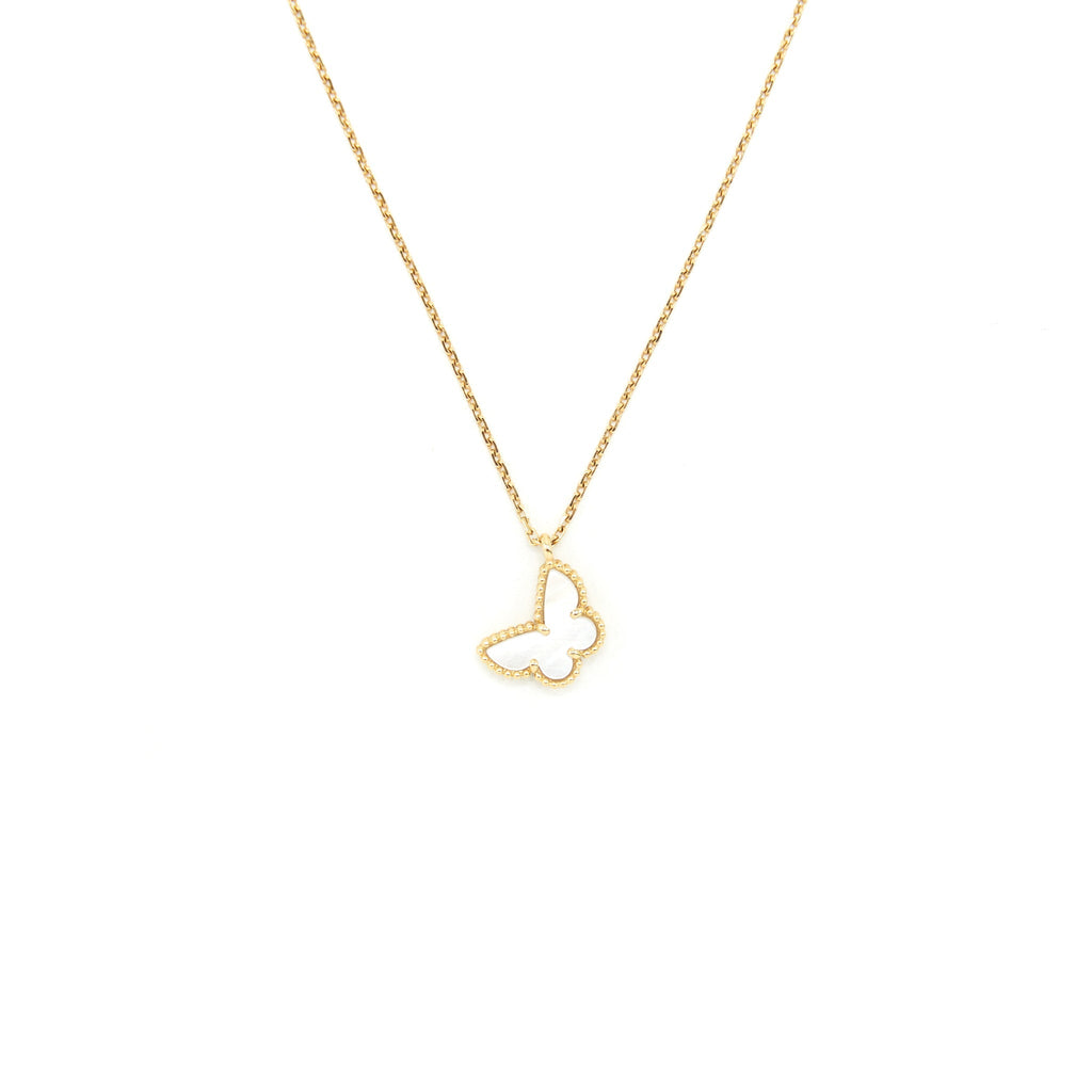 VAN CLEEF AND ARPELS SWEET ALHAMBRA BUTTERFLY PENDANT YELLOW GOLD WITH MOTHER OF PEARL