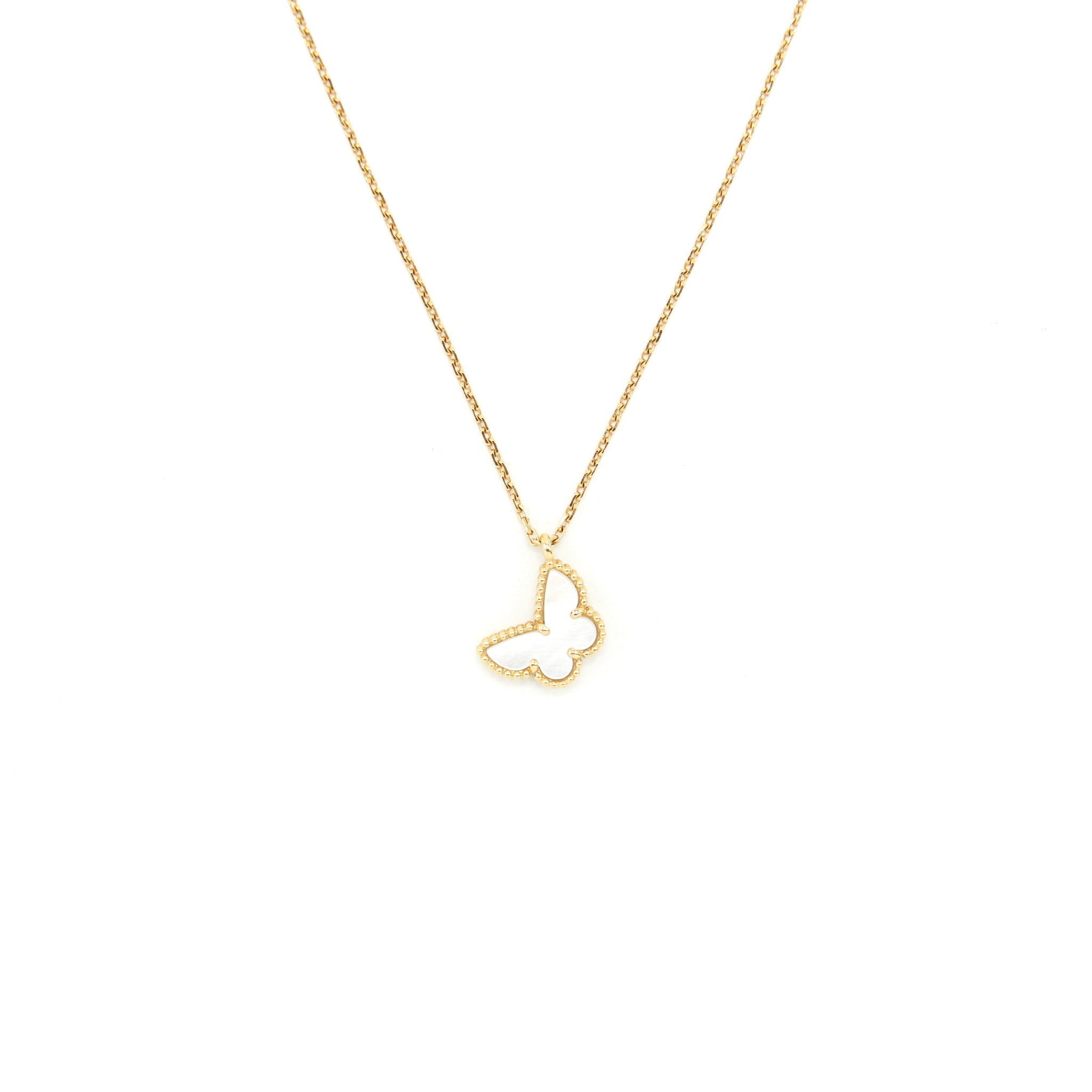 VAN CLEEF AND ARPELS SWEET ALHAMBRA BUTTERFLY PENDANT YELLOW GOLD WITH MOTHER OF PEARL