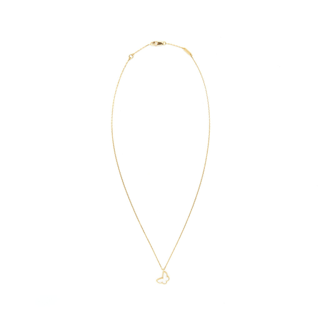 VAN CLEEF AND ARPELS SWEET ALHAMBRA BUTTERFLY PENDANT YELLOW GOLD WITH MOTHER OF PEARL