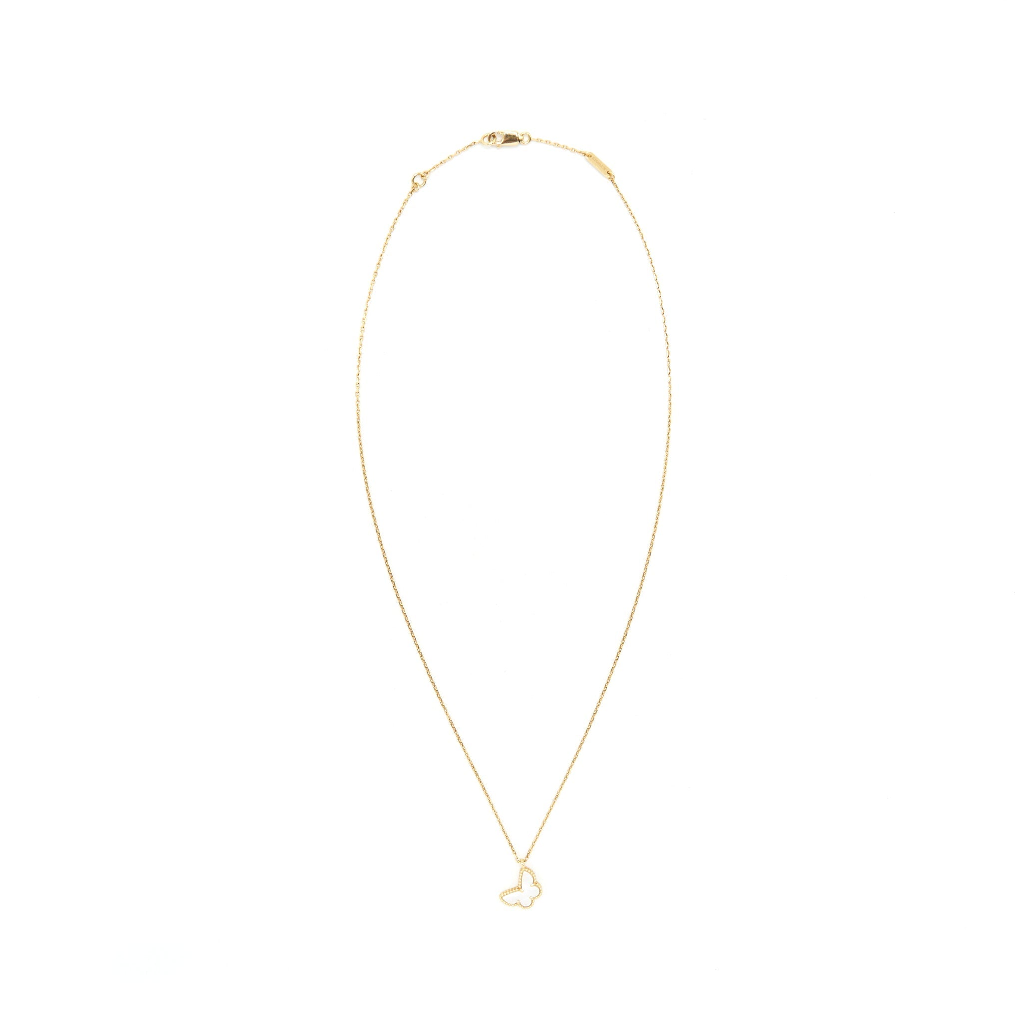 VAN CLEEF AND ARPELS SWEET ALHAMBRA BUTTERFLY PENDANT YELLOW GOLD WITH MOTHER OF PEARL