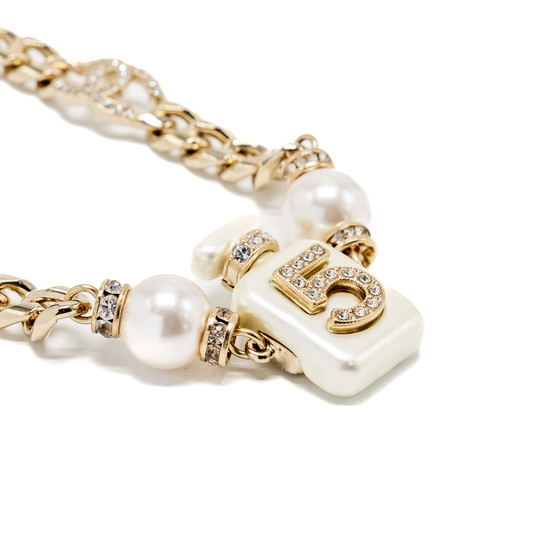 CHANEL PERFUME BOTTLE CHAIN CHOCKER / NECKLACE LIGHT GOLD TONE
