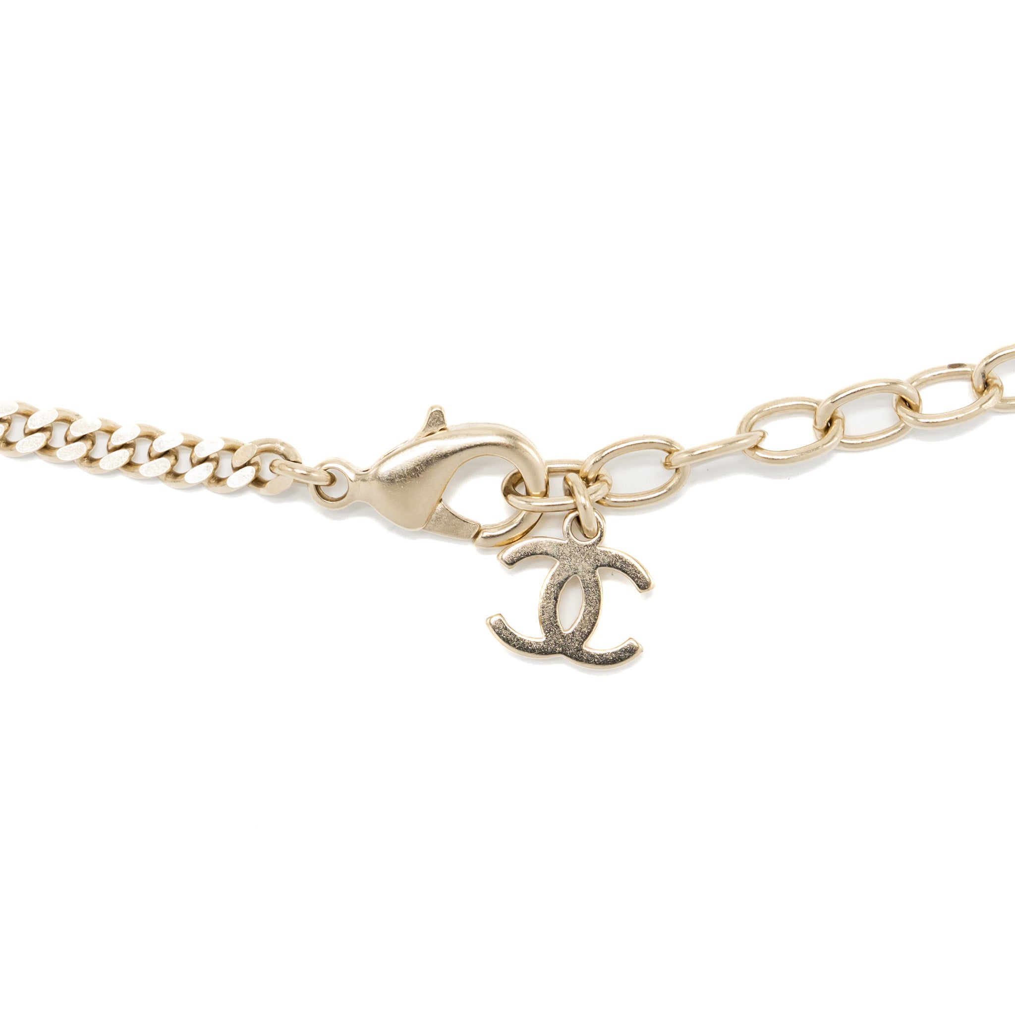 CHANEL NO5/CC LOGO NECKLACE CRYSTAL LIGHT GOLD TONE