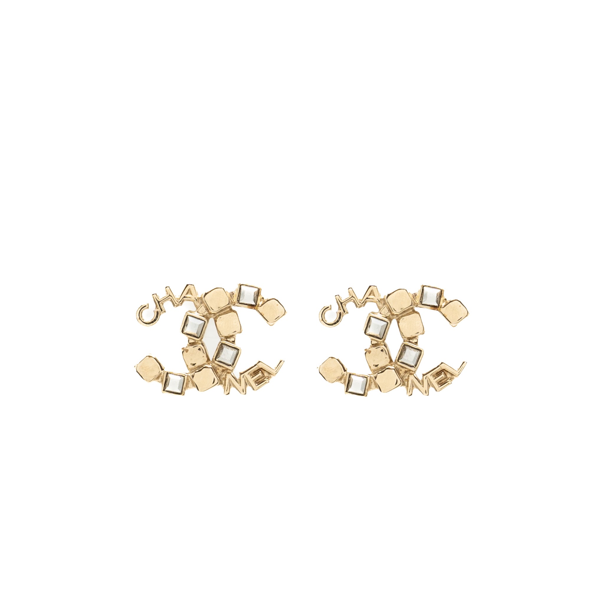 CHANEL LETTER AND SQUARE CC EARRINGS LIGHT GOLD TONE