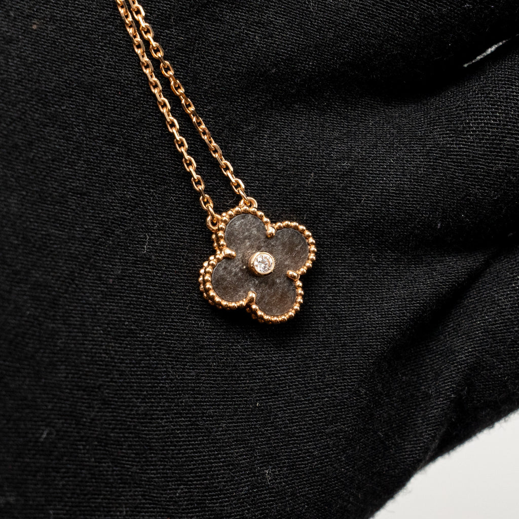 VAN CLEEF & ARPELS 2023 HOLIDAY LIMITED PENDANT SILVER OBSIDIAN / ROSE GOLD / DIAMOND